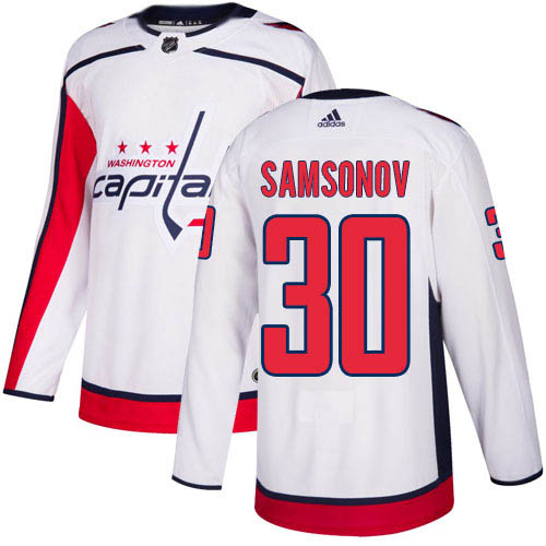 Men Adidas Washington Capitals #30 Ilya Samsonov White Road Authentic Stitched NHL Jersey->more nhl jerseys->NHL Jersey